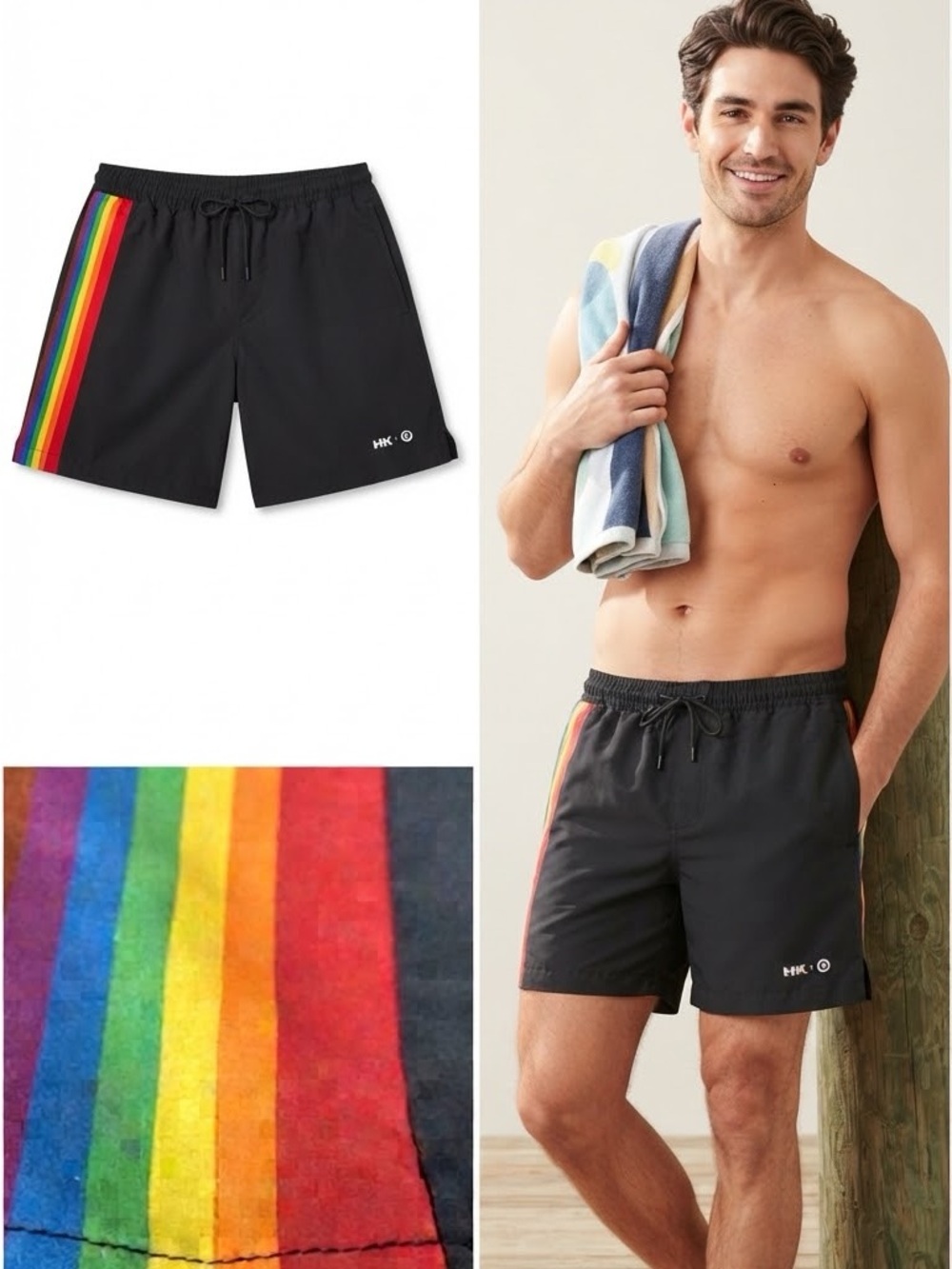 Target Humankind S Pride Swim Bottom Board Shorts Rainbow Stretch Pockets Black